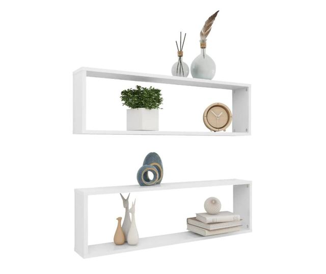2 db magasfényű fehér forgácslap fali kockapolc 100x15x30 cm