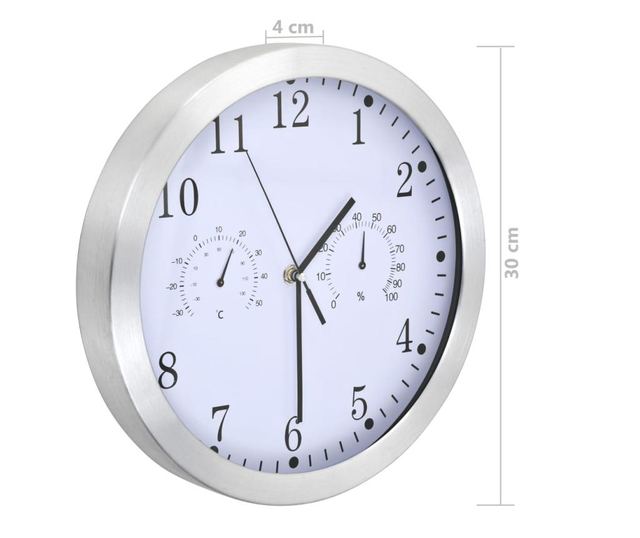 Zidni sat s kvarcnim mehanizmom higrometrom i termometrom 30 cm