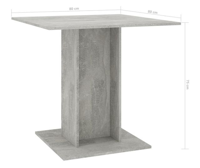 Blagovaonski stol siva boja betona 80 x 80 x 75 cm od iverice
