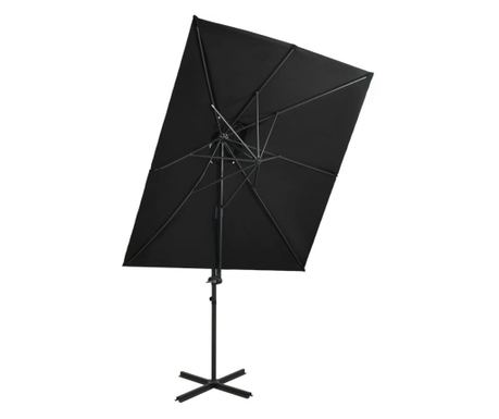 Konzolni suncobran s dvostrukim vrhom 250 x 250 cm crni 