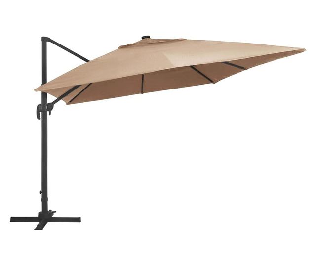 Konzolni suncobran LED i aluminijski stup 400x300 cm smeđesivi