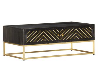 Stolić za kavu, crni i zlatni, 90x50x35 cm, masivno drvo manga