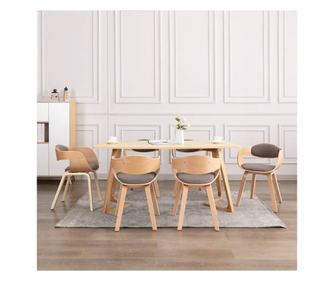 Kuhinjska stoli, 6 kosov, ukrivljen les in taupe tkanina