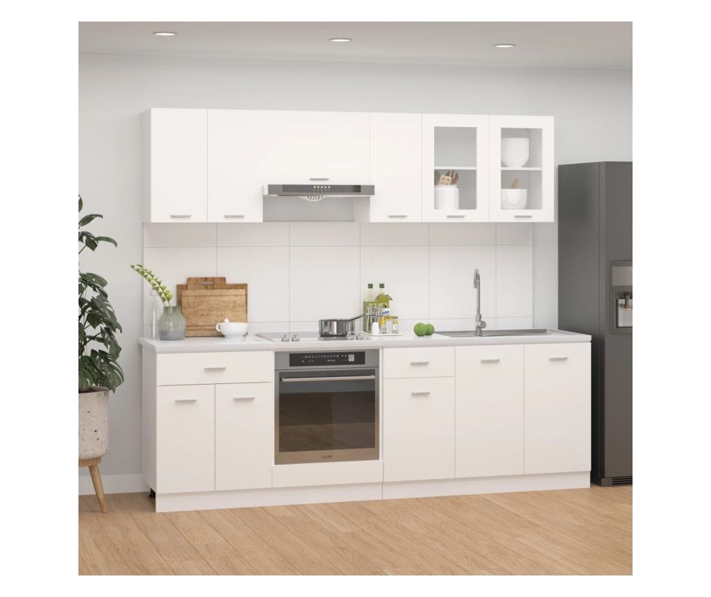 8 rszes konyhaszekrny-kszlet, fehr, laminlt faforgcslap