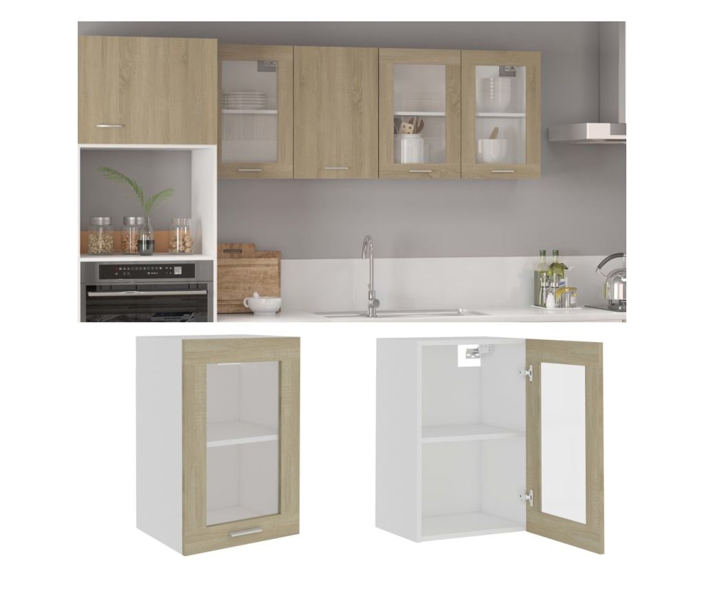 Dulap de sticlă suspendat, stejar sonoma, 40 x 31 x 60 cm, PAL