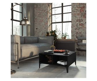 Dohányzóasztal, fekete, 60x60x30 cm, forgácslap