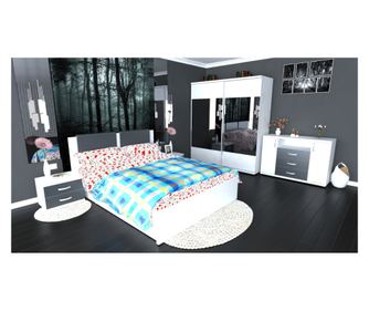 Dormitor Laguna cu pat 140x200 cu 2 sertare Alb cu Gri