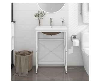 Fürdőszobai mosdókeret integrált mosdókagylóval, fehér, vas