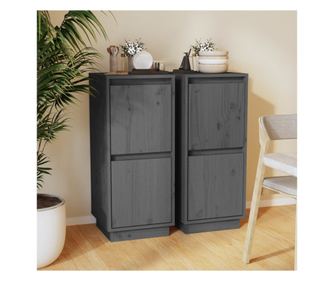 Oldalszekrény, 2 db, szürke, 79,5 x 34 x 75 cm, tömör fenyőfa