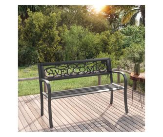 Bancă de grădină, negru, 125 cm, oțel