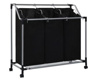 Košara za rublje s 3 vreće crna čelična