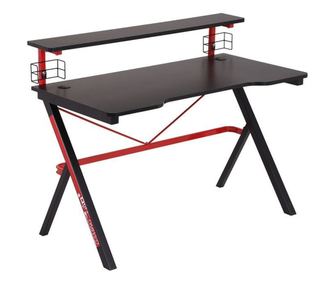 Birou de gaming, rosu/negru, cu raft suplimentar, 120x60x73 cm