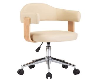 Vrtljiv jedilni stol krem ukrivljen les in umetno usnje