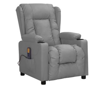 Naslonjač za masažu s nagibom, siva, eko koža