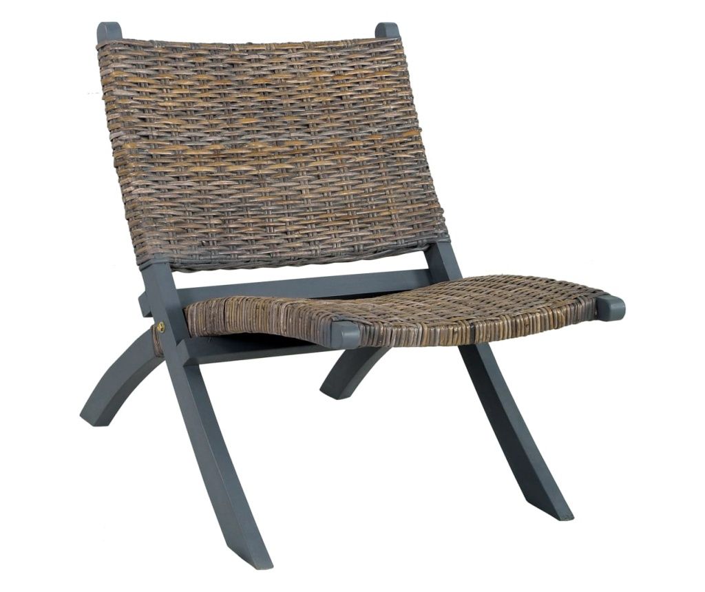 Stolica za opuštanje siva prirodni ratan kubu i drvo mahagonija 