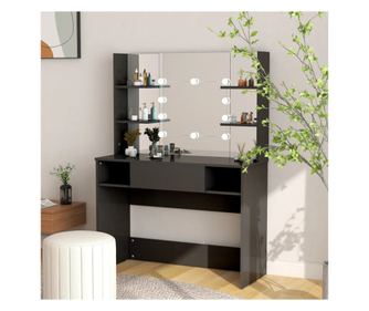 Toaletní stůl s LED světly, černý, 100x40x135 cm, MDF