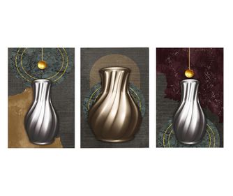 Set Tablouri Multicanvas 3 piese, Silver Vase, 30x60cm