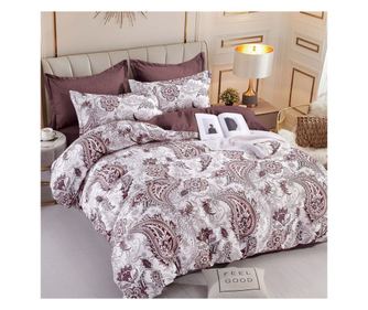 Dupla ágynemű, finom pamut, 6 részes, franciaágy, fehér barna, FNJ-343