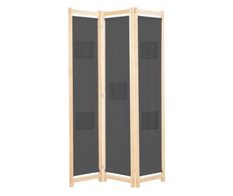 Paravan za sobu s 3 panela, siva, 120x170x4 cm, tekstil