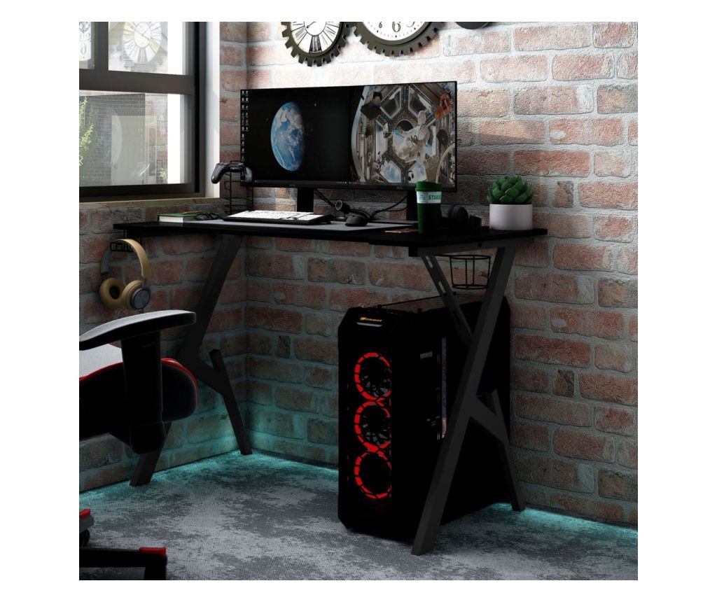 Black Gaming Desk with Y-Shape Legs, 110x60x75 cm
