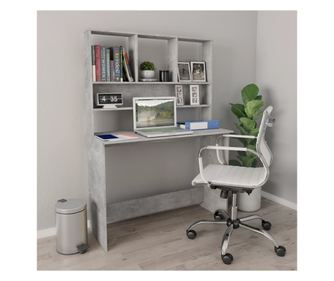 Pisarna s policami, betonsko siva, 110x45x157 cm, MDF