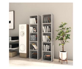 Ormari za CD-e, 2 kom., sivi beton, 21 x 16 x 93,5 cm, iverica