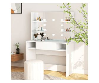 Τραπέζι μακιγιάζ με φώτα LED, λευκό, 100x40x135 εκ., MDF