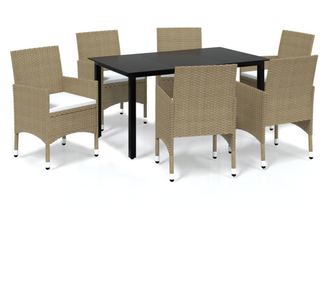 Градински трапезен комплект възглавници 7 части бежов полиратан