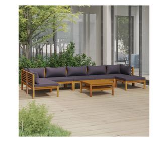 Комплект градински мебели с възглавници, 8 части, масивна акациева дървесина