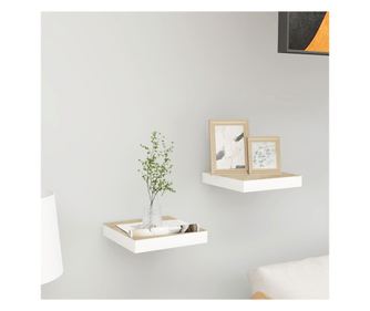 Fali polcok 2 db fehér/tölgyfa 23x23,5x3,8 cm MDF