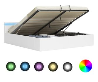 Рамка за легло с хидравличен механизъм и LED осветление бяла 160x200 см, еко кожа