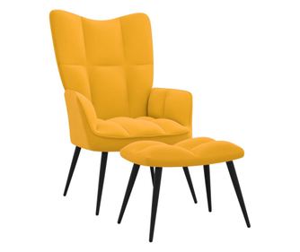 Πολυθρόνα Relax Κίτρινη Μουσταρδί Βελούδινη με Σκαμπό