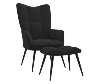 Stolica za opuštanje s tabureom, crna, baršunasta