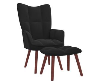 Πολυθρόνα Relax Μαύρη Βελούδινη με Σκαμπό