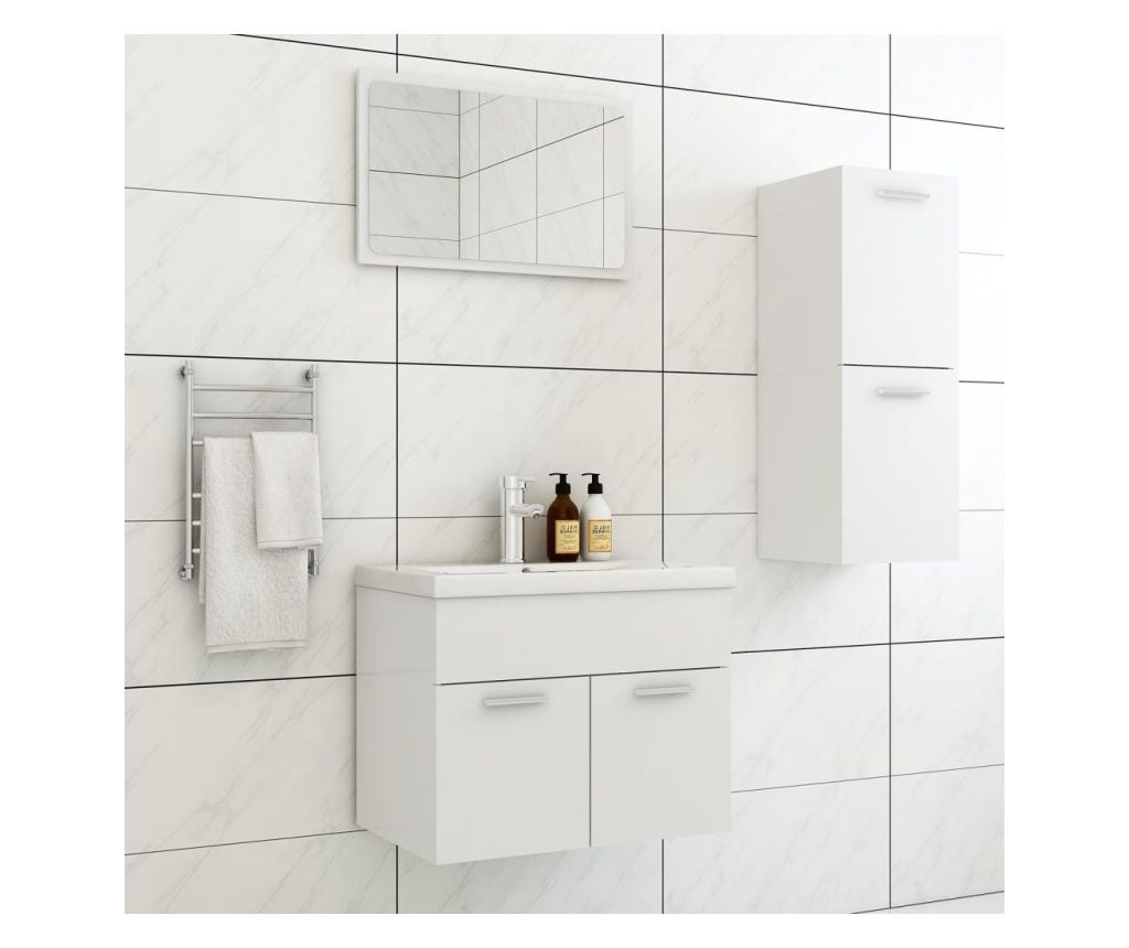 Set mobilier de baie, alb, PAL