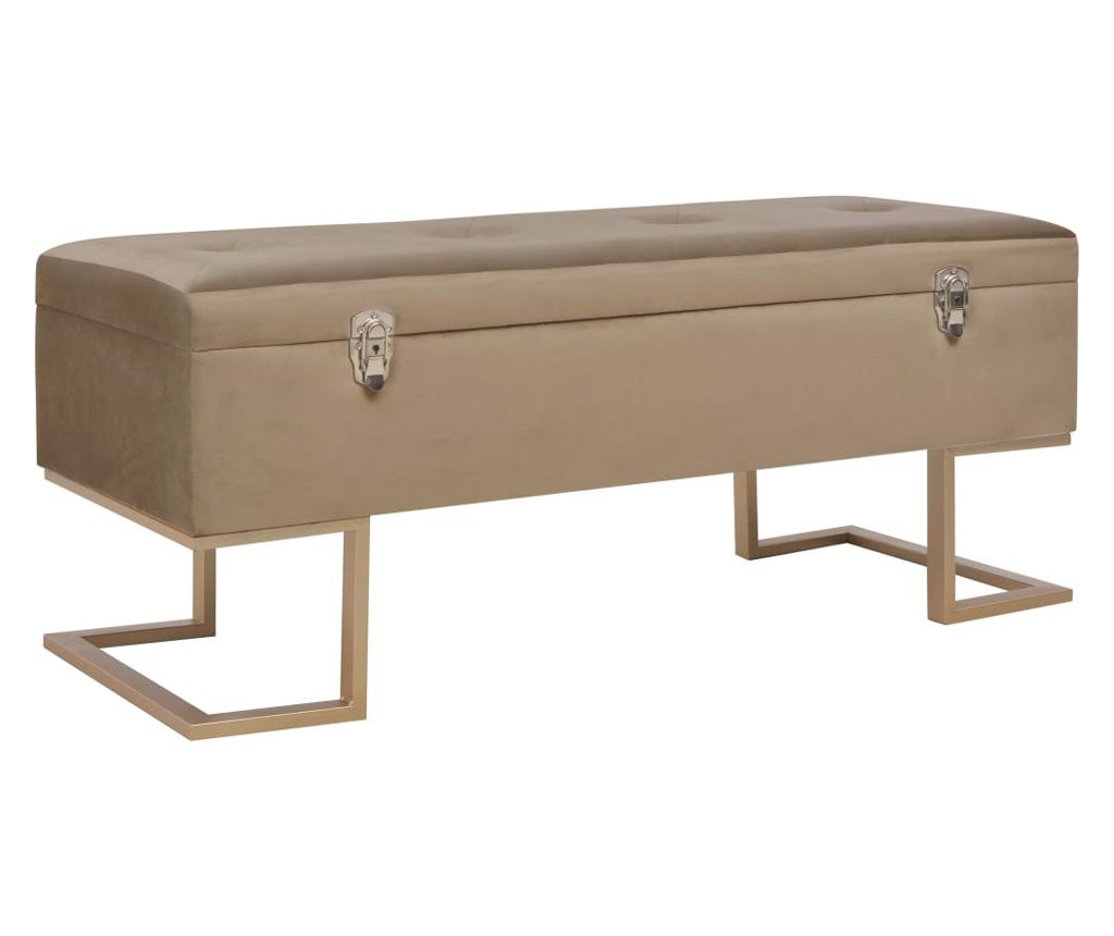 Bela klop z 105 cm bež žametnim predalom za shranjevanje