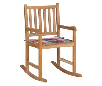 Stolica za ljuljanje s jastukom, uzorak crvenih kariranih, masivno tikovo drvo