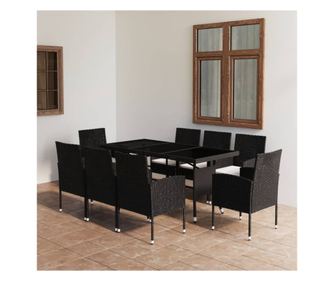 Комплект градински мебели, 9 части, черен, полиратан