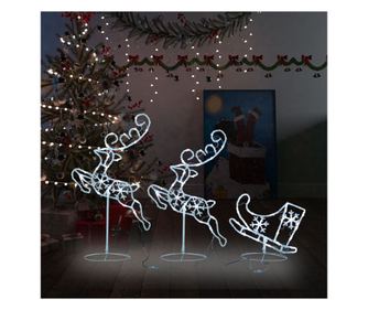 Reni i božićne saonice, hladno bijele, 260x21x87 cm, akril