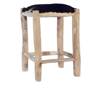 Taburet de bar, piele naturala si lemn masiv de tec