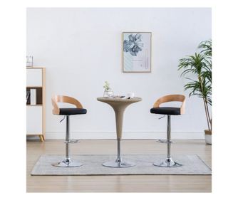 Bar stolčki, 2 kosi, črni, ekološka usnja in ukrivljen les