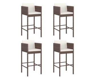 Бар табуретки с възглавници, 4 бр, кафяв полиратан