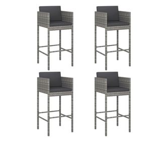 Бар табуретки с възглавници, 4 бр, сив, полиратан