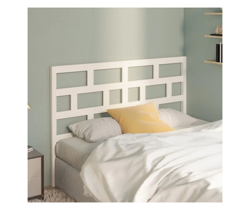 Tăblie de pat, alb, 141x4x100 cm, lemn masiv de pin