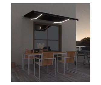 Ръчно прибиращ се тента с LED осветление, антрацит, 300x250 см