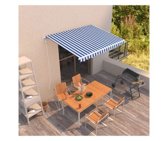 Автоматична прибираща се тента, синьо и бяло, 300x250 см