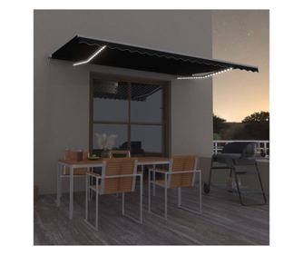 Ръчно прибиращ се сенник с LED, антрацит, 500x300 см