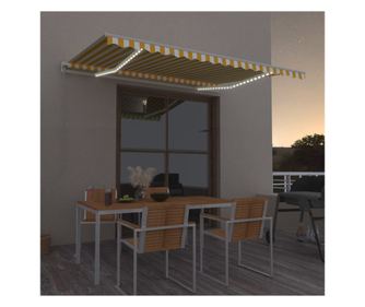 Сгъваема ръчна тента с LED, жълто и бяло, 450x300 см