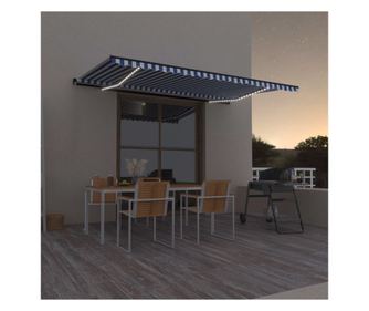 Сгъваема ръчна тента с LED, синя/бяла, 500x350 см