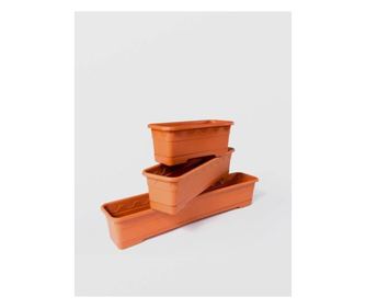 Plantator cu tavă NO.3, 73X15X13 cm, Plastic Maro